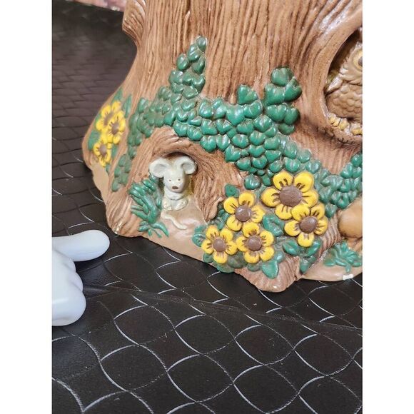 Vintage Rare Hand Painted Ceramic Cookie Jar Gnome Tree House W/ Snail Mushroom - Picture 7 of 14